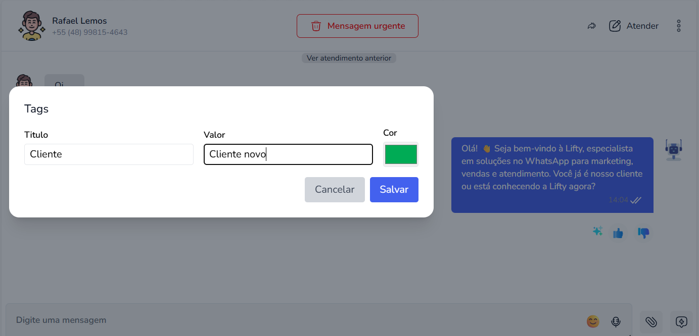 Sistema de Tags do LiveChat