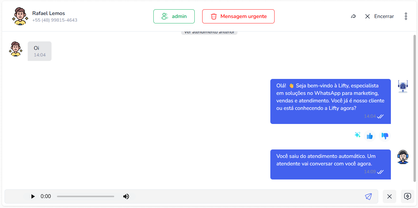 Funcionalidade de Áudio do LiveChat